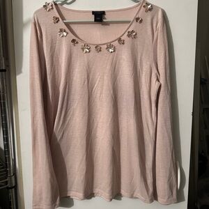 Ann Taylor Factory Light Pink Floral Embellished Blouse